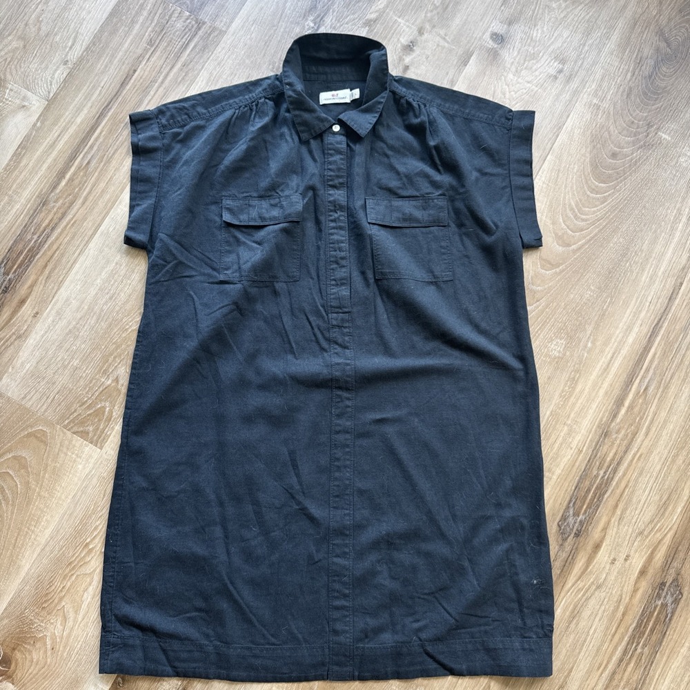Vineyard Vines Shirt dress With Cap Sleeve Size L Black Linen Cotton Blend